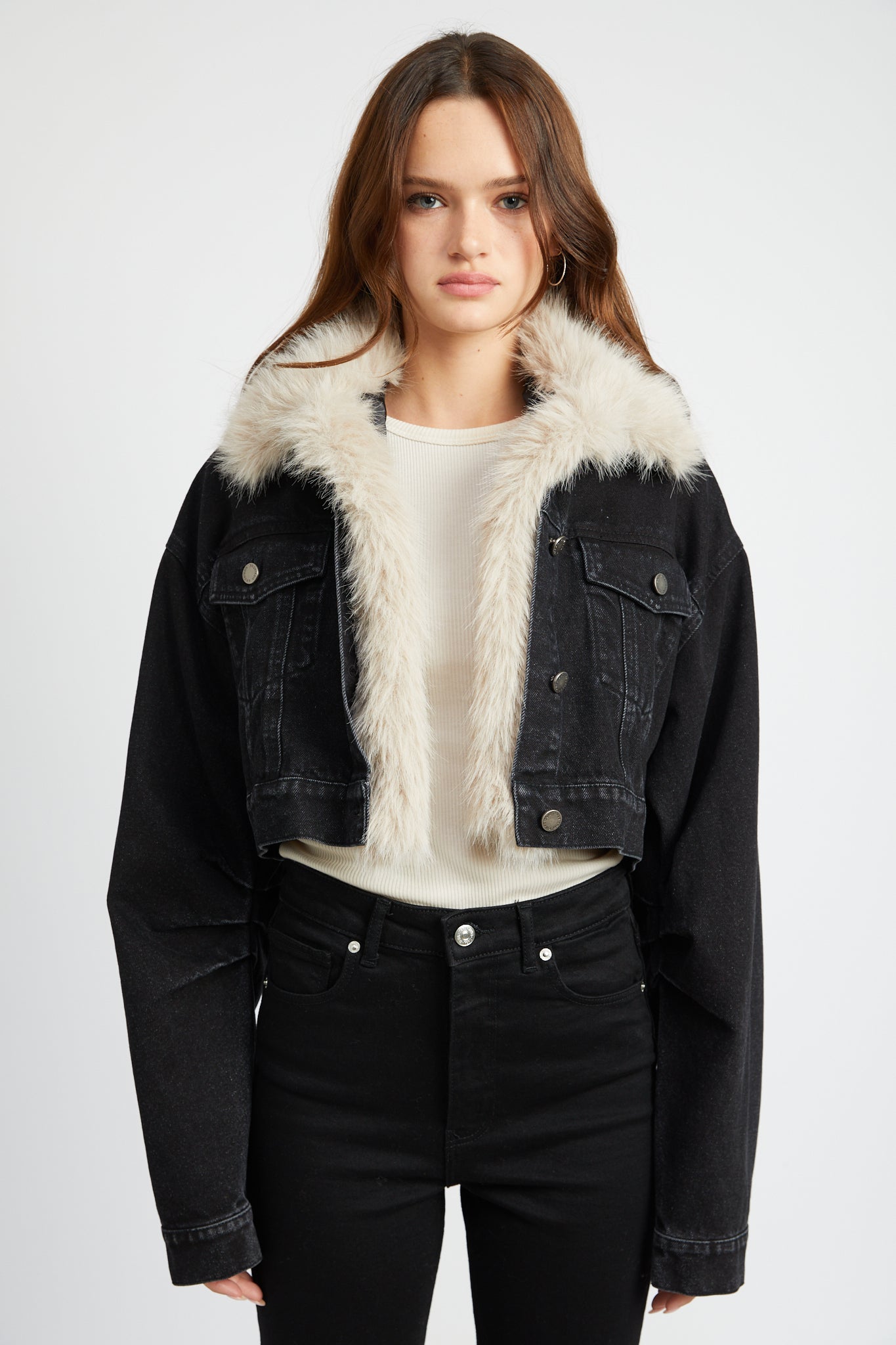 Distressed Denim Jacket with Hunter Green Fur Lining and Collar – Daniella  Erin NYC